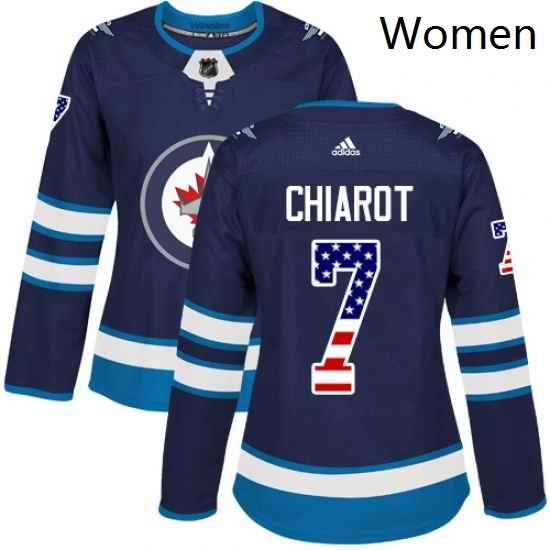 Womens Adidas Winnipeg Jets 7 Ben Chiarot Authentic Navy Blue USA Flag Fashion NHL Jersey